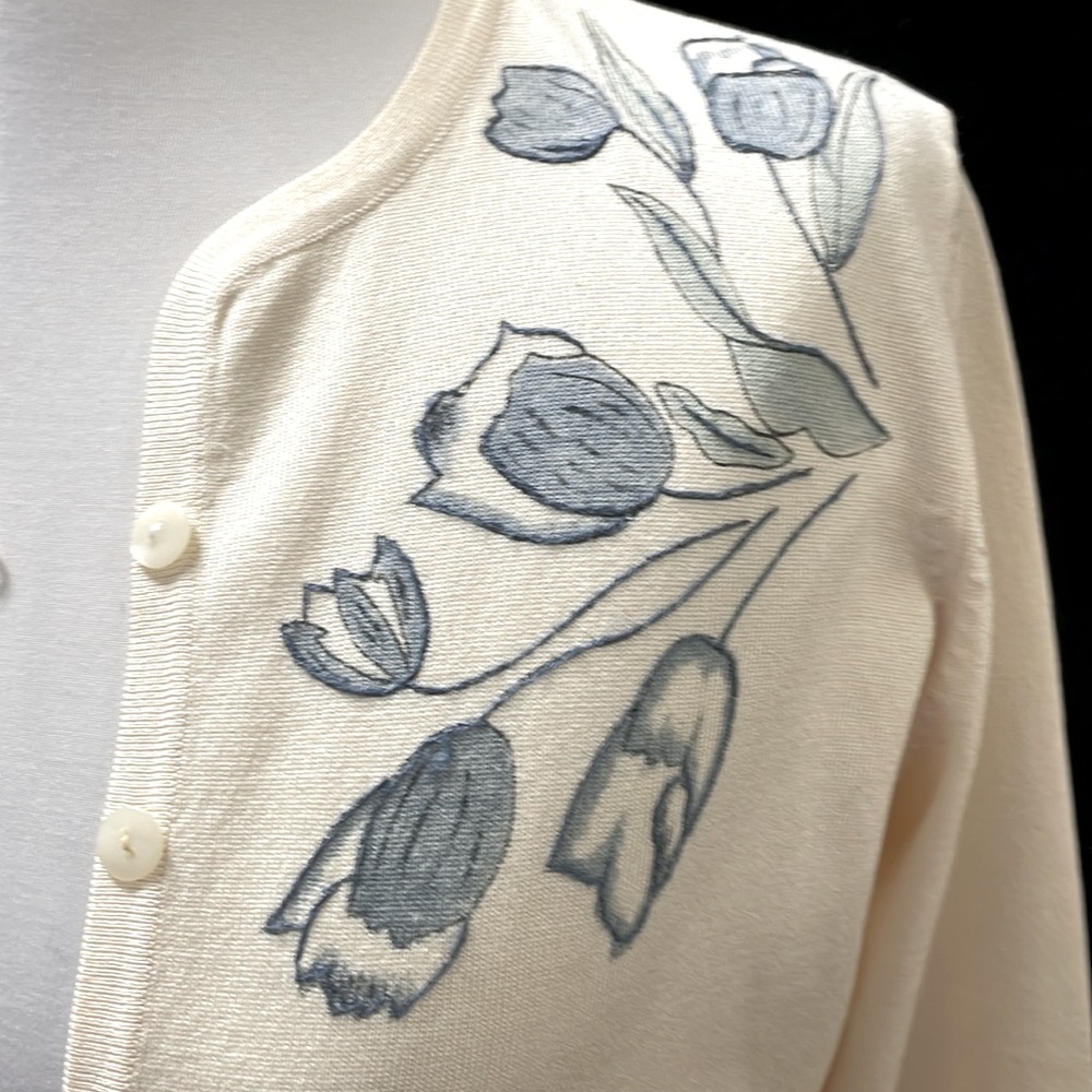 ❤️ Women’s Vintage 80’s Y2K EUC Ivory Cardigan with Floral Embroidery Sz L - Picture 3 of 10